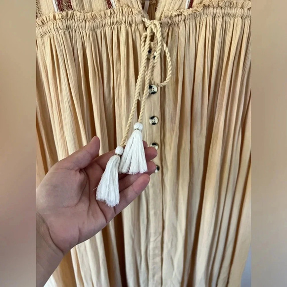 Free People Bali Will Wait For You Yellow Embroidered Gauzy Midi Dress Sz Medium - Picture 7 of 13